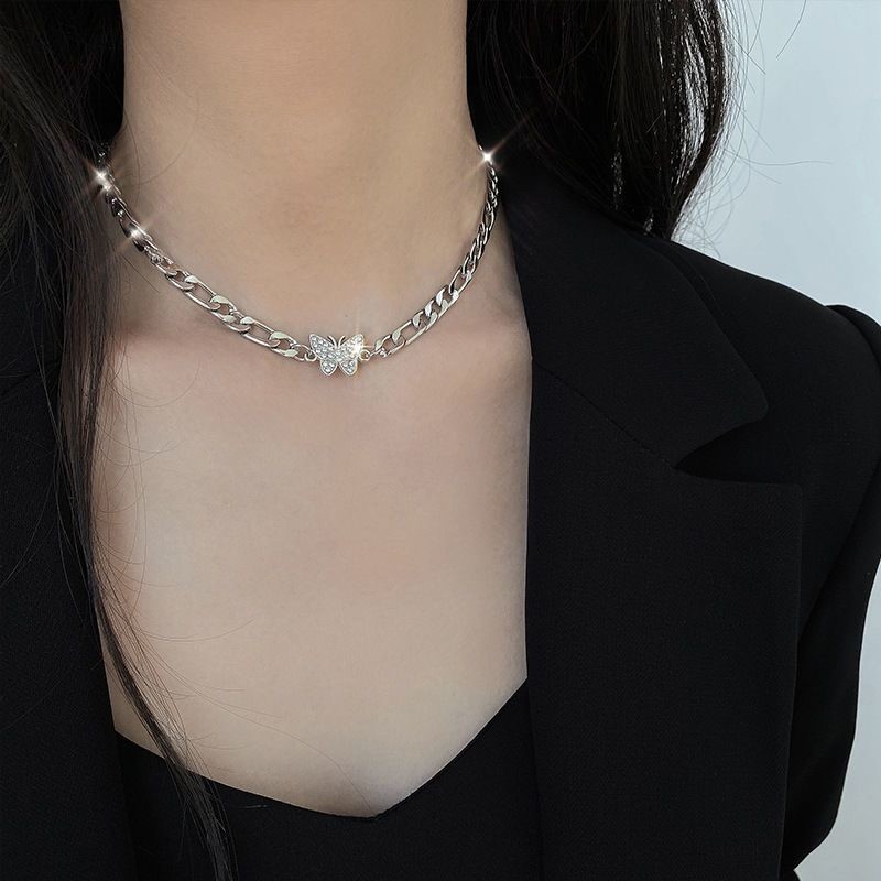 2PCS New Zircon Butterfly Pendant Choker Light Luxury Aesthetic Niche Clavicle Silver-plated Necklace Jewelry Women Gifts