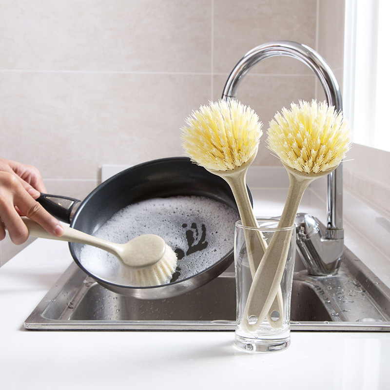 Long-Handled Plastic Pot-Washing Brush Kitchen Supplies Dishwashing Brush Household Pot-Washing Brush Sink Stove Cleaning Brush