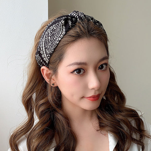Retro houndstooth headband female French temperament stitching cross wide-brimmed headband all-match hairpin headwear