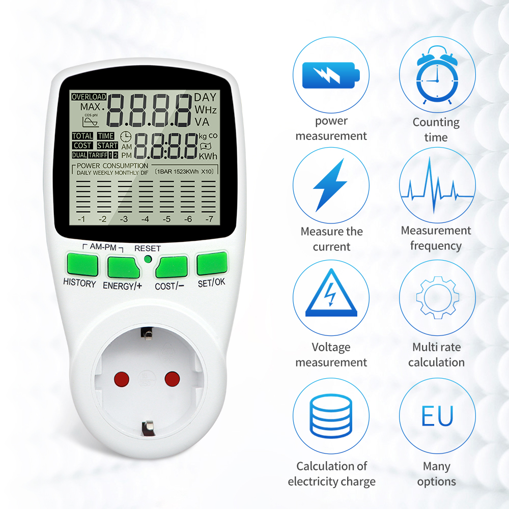 Digital AC Power Meter Socket Wattmeter Energy Meter 50Hz Watt Cost Monitor FR US UK AU BR Measuring Outlet Power Analyzer