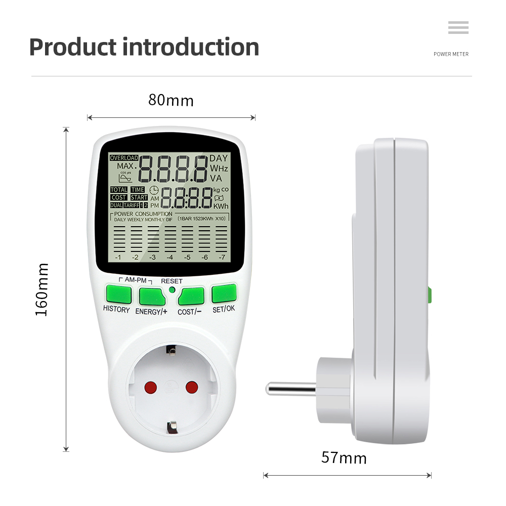 Digital AC Power Meter Socket Wattmeter Energy Meter 50Hz Watt Cost Monitor FR US UK AU BR Measuring Outlet Power Analyzer