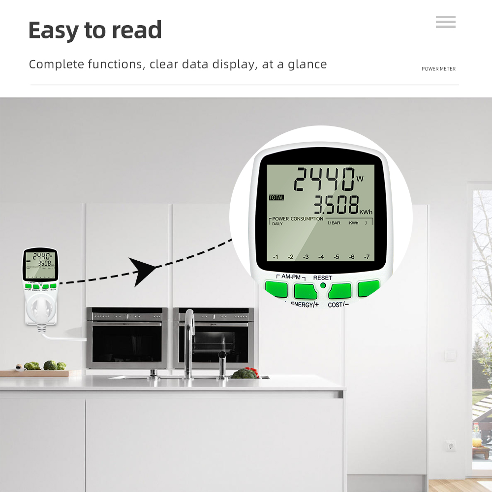 Digital AC Power Meter Socket Wattmeter Energy Meter 50Hz Watt Cost Monitor FR US UK AU BR Measuring Outlet Power Analyzer