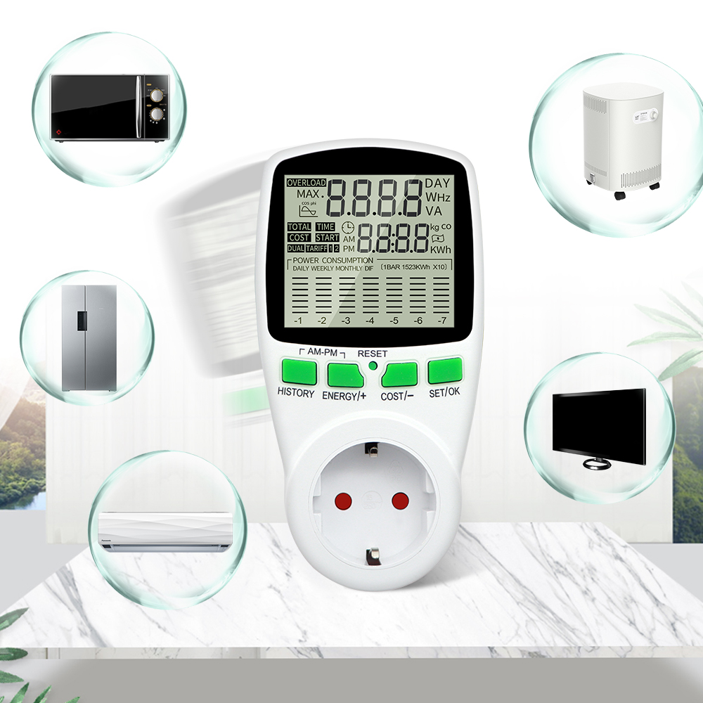 Digital AC Power Meter Socket Wattmeter Energy Meter 50Hz Watt Cost Monitor FR US UK AU BR Measuring Outlet Power Analyzer