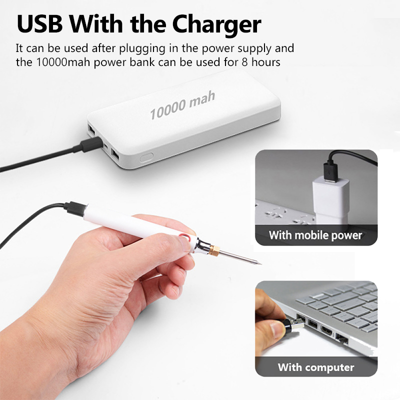 USB 5V 8W Electric Powered Soldering Iron Adjustable Temperature Range 330-450 Electric Soldering Irons Kit With Stand