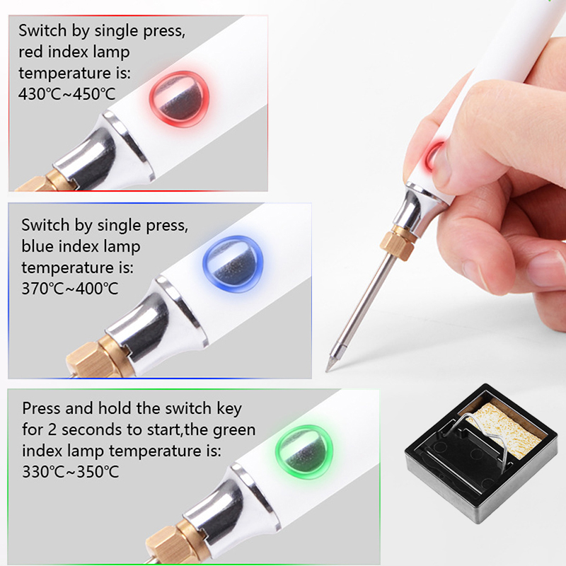 USB 5V 8W Electric Powered Soldering Iron Adjustable Temperature Range 330-450 Electric Soldering Irons Kit With Stand