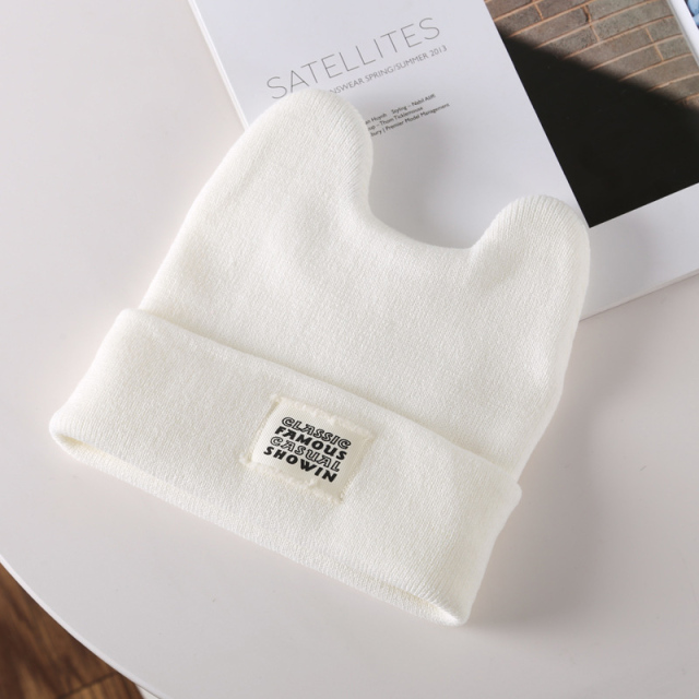 Cute Knitted Hat For Women Winter Keep Warm Beanies Solid Color Sport Brimless Caps Cartoon Bear Ear Cap Lovely Skullies Hats