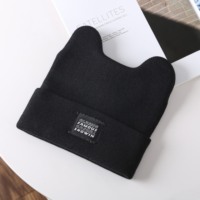 Cute Knitted Hat For Women Winter Keep Warm Beanies Solid Color Sport Brimless Caps Cartoon Bear Ear Cap Lovely Skullies Hats