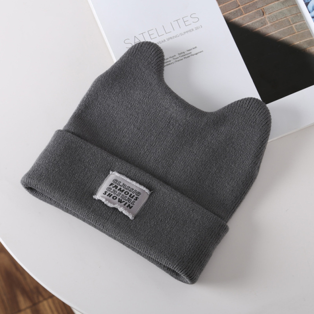 Cute Knitted Hat For Women Winter Keep Warm Beanies Solid Color Sport Brimless Caps Cartoon Bear Ear Cap Lovely Skullies Hats