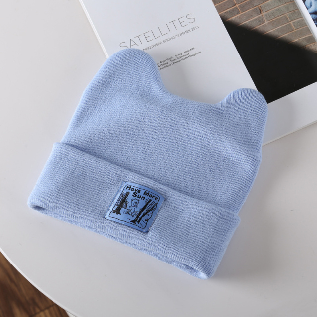 Cute Knitted Hat For Women Winter Keep Warm Beanies Solid Color Sport Brimless Caps Cartoon Bear Ear Cap Lovely Skullies Hats