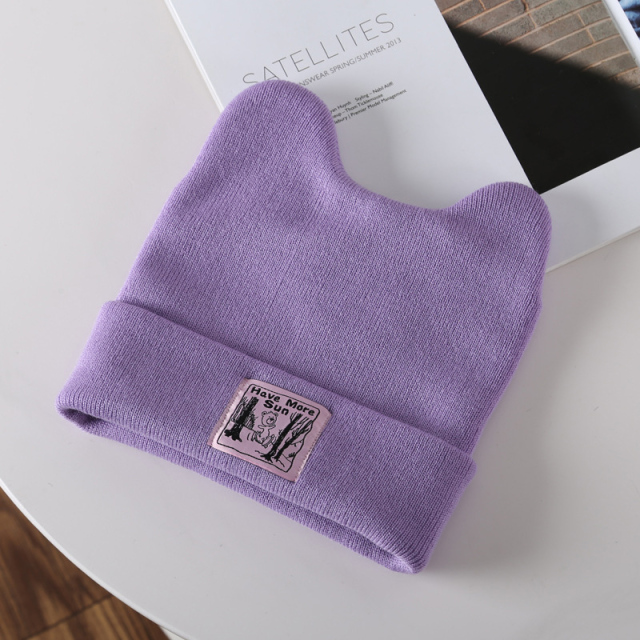 Cute Knitted Hat For Women Winter Keep Warm Beanies Solid Color Sport Brimless Caps Cartoon Bear Ear Cap Lovely Skullies Hats