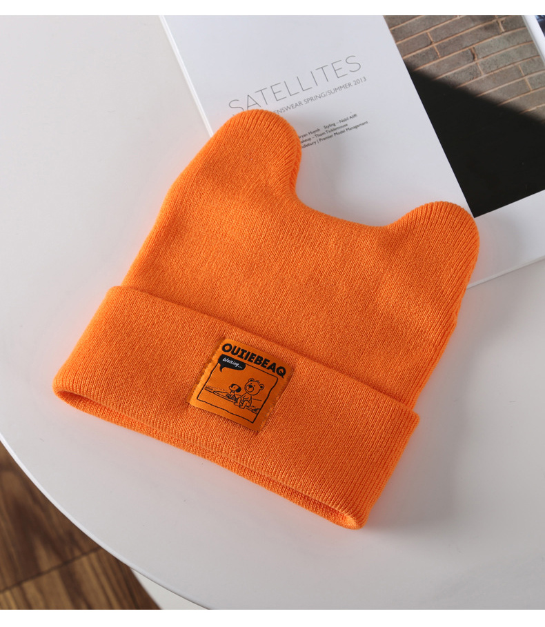 Cute Knitted Hat For Women Winter Keep Warm Beanies Solid Color Sport Brimless Caps Cartoon Bear Ear Cap Lovely Skullies Hats