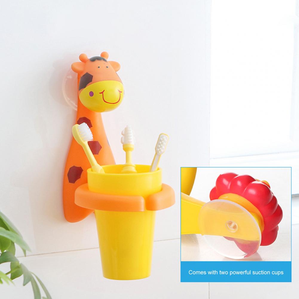 1Pcs Giraffe Toothbrush Cup Creative Space-Saving PP Wall Suction Baby Animal Toothpaste Holder Tooth Cleaning Supplies for Home
