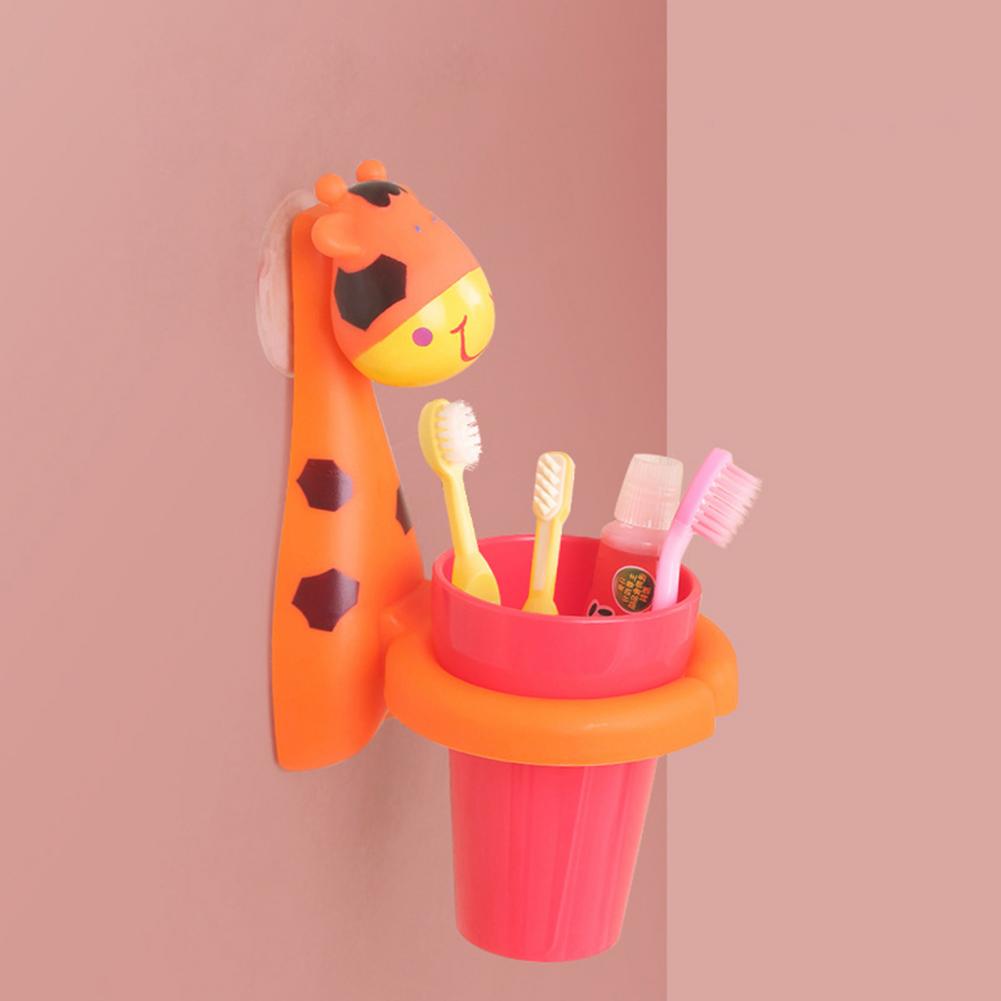1Pcs Giraffe Toothbrush Cup Creative Space-Saving PP Wall Suction Baby Animal Toothpaste Holder Tooth Cleaning Supplies for Home