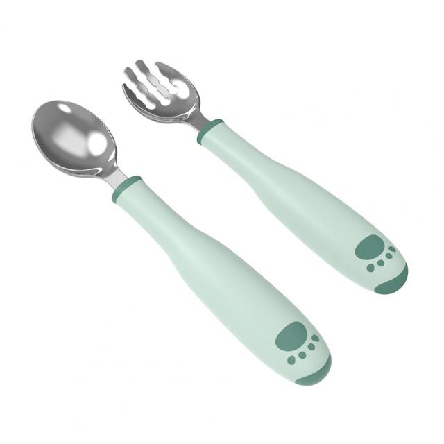 2Pcs/Set 2 Colors Creative Training Tableware PP Handle 360 Degree Rotation Utensils Baby Feeding Spoon Fork Sets for Outdoor