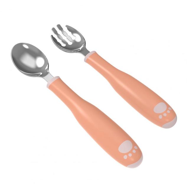 2Pcs/Set 2 Colors Creative Training Tableware PP Handle 360 Degree Rotation Utensils Baby Feeding Spoon Fork Sets for Outdoor
