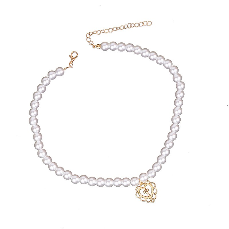 2PCS Korea Imitation Pearl  Choker Necklace For Women Cross Heart Necklaces Aesthetic Jewellery Party Girl halloween New Necklace