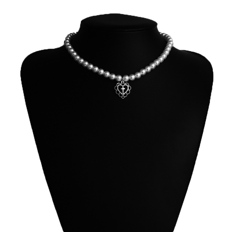 2PCS Korea Imitation Pearl  Choker Necklace For Women Cross Heart Necklaces Aesthetic Jewellery Party Girl halloween New Necklace