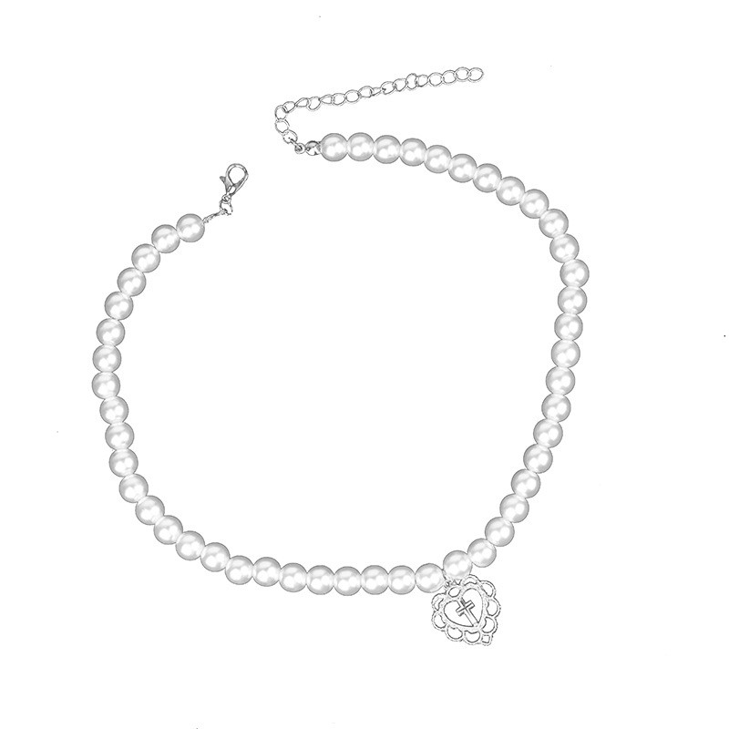 2PCS Korea Imitation Pearl  Choker Necklace For Women Cross Heart Necklaces Aesthetic Jewellery Party Girl halloween New Necklace