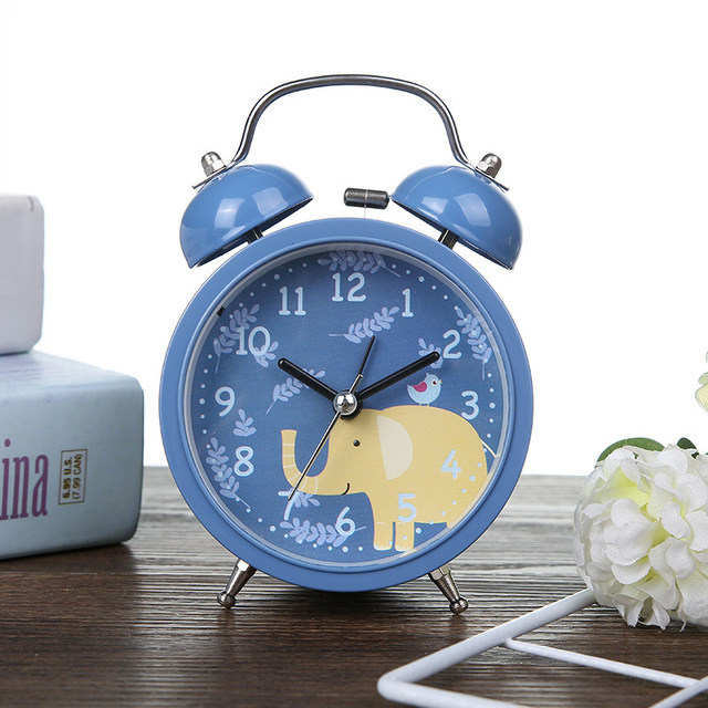 Cartoon Alarm Clock Bedroom Bedside Metal Bell Small Alarm Clock Children Lovely Animal Pattern With Night Light Alarm Clock