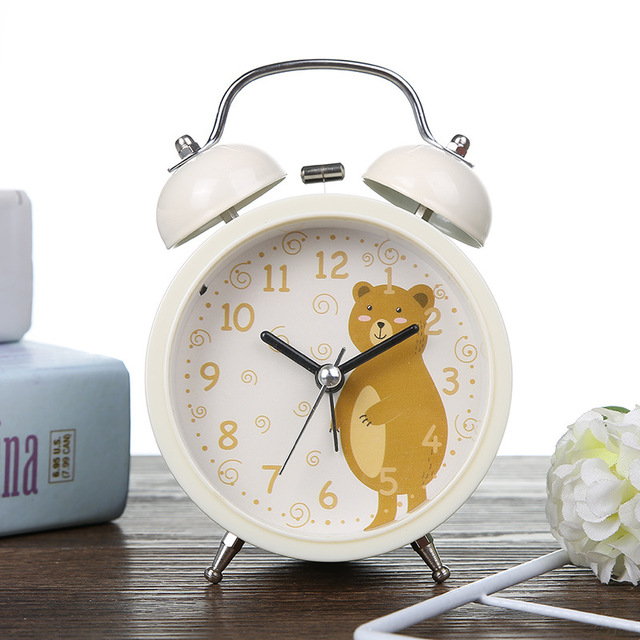 Cartoon Alarm Clock Bedroom Bedside Metal Bell Small Alarm Clock Children Lovely Animal Pattern With Night Light Alarm Clock