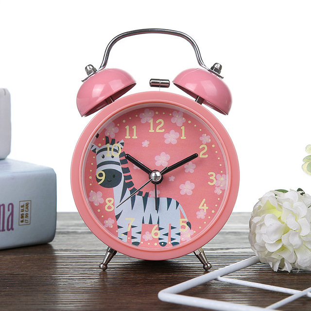 Cartoon Alarm Clock Bedroom Bedside Metal Bell Small Alarm Clock Children Lovely Animal Pattern With Night Light Alarm Clock
