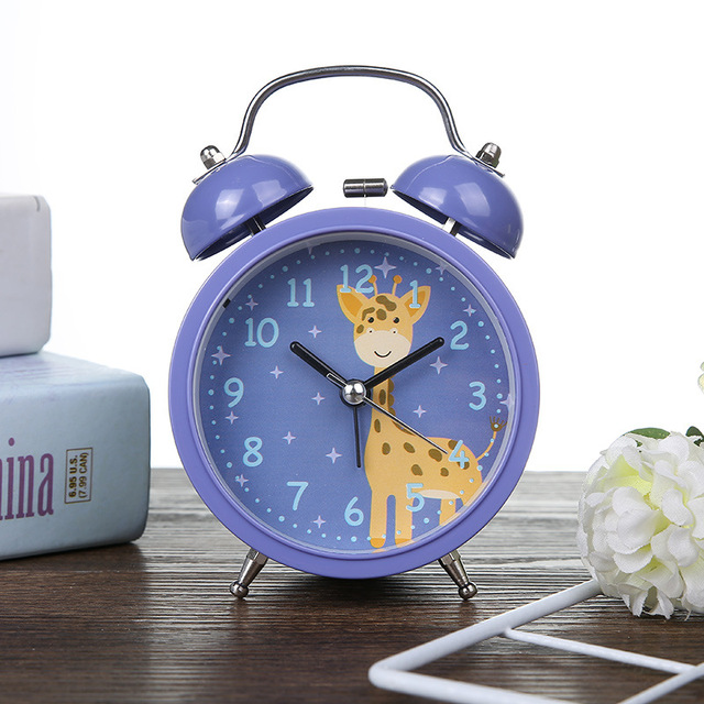 Cartoon Alarm Clock Bedroom Bedside Metal Bell Small Alarm Clock Children Lovely Animal Pattern With Night Light Alarm Clock