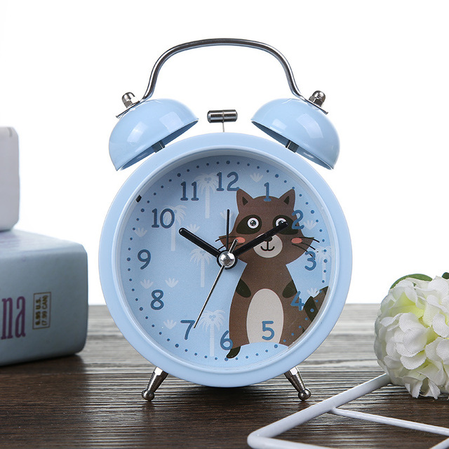 Cartoon Alarm Clock Bedroom Bedside Metal Bell Small Alarm Clock Children Lovely Animal Pattern With Night Light Alarm Clock