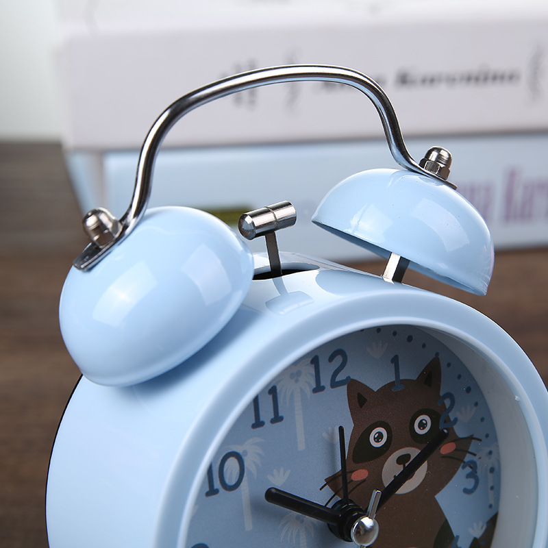 Cartoon Alarm Clock Bedroom Bedside Metal Bell Small Alarm Clock Children Lovely Animal Pattern With Night Light Alarm Clock