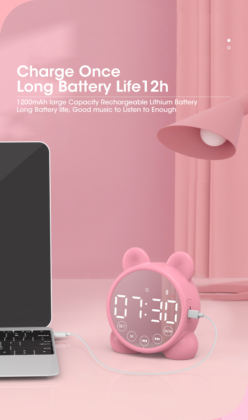 Mini Bluetooth Clock Speaker Alarm Clock Electronic Bell Desk Table Digital Clock Home Decoration Retro Portable Cute Durable