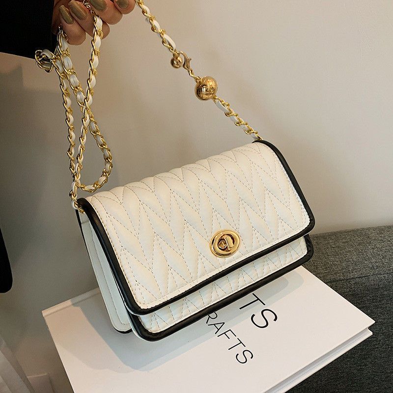 Chain fashion simple texture small square bag net red foreign style single shoulder messenger bag Handbags