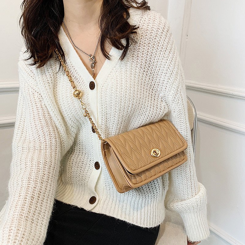 Chain fashion simple texture small square bag net red foreign style single shoulder messenger bag Handbags