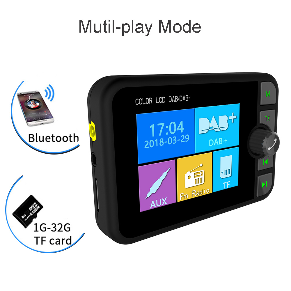 Car Digital DAB Radio Receiver FM Radio Bluetooth Transmitter Music Streaming FM DAV/DAB Tuner Broadcasting 3.5mm AUX output