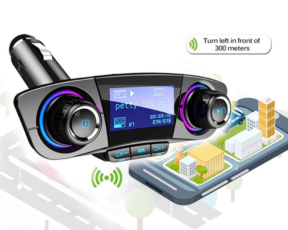 FM Transmitter Aux Modulator Bluetooth 5.0 Handsfree Car Kit Car Audio MP3 Player w/ Smart Charge Dual USB Car Charger