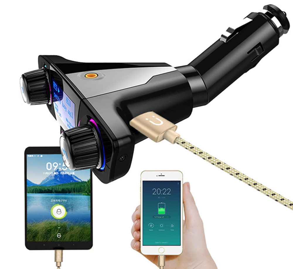 FM Transmitter Aux Modulator Bluetooth 5.0 Handsfree Car Kit Car Audio MP3 Player w/ Smart Charge Dual USB Car Charger