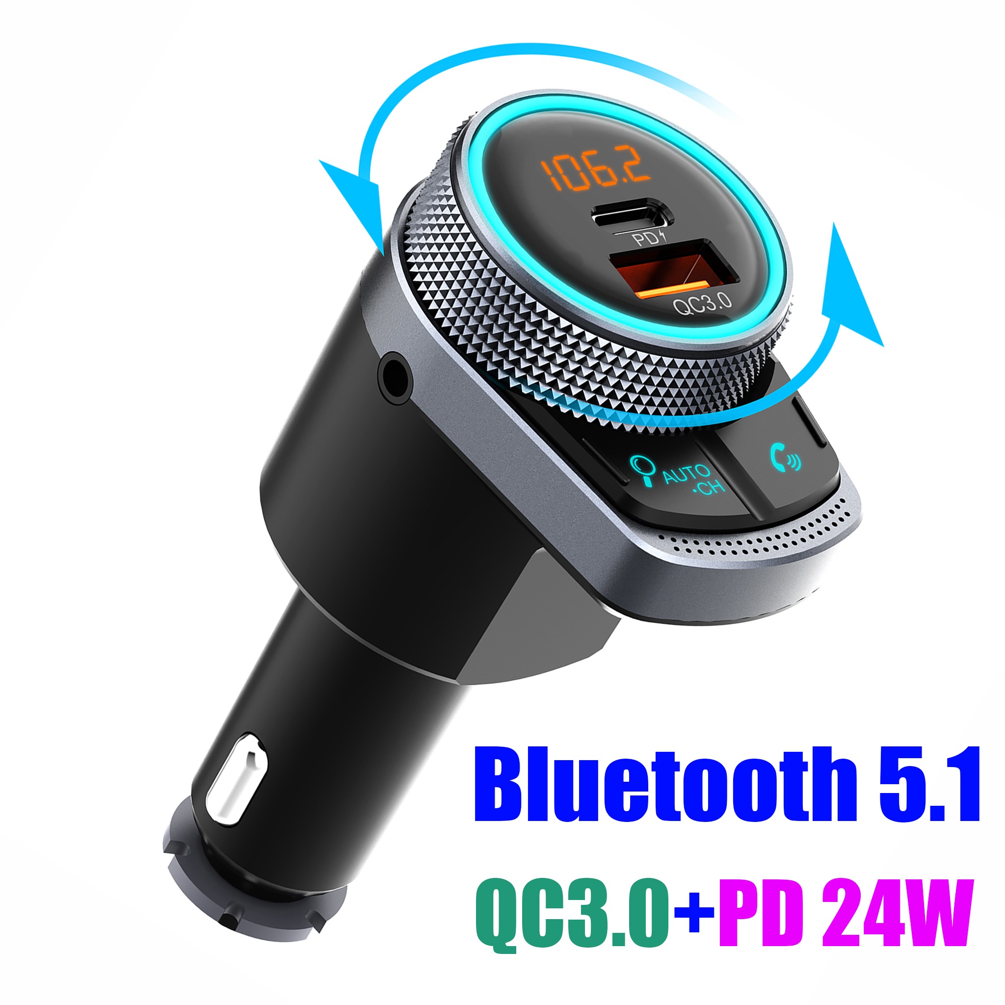 Car Bluetooth 5.1 FM Transmitter Wireless Kit Handsfree Mp3 Player Lossless Music Play USB QC3.0 PD24W Quick Charger