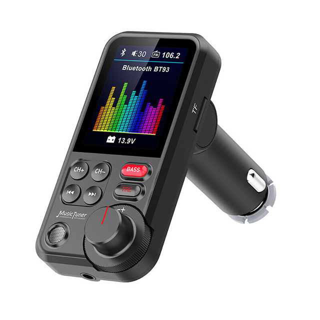 1.8" Bluetooth 5.0 FM Transmitter Wireless Car Aux Supports Music Player QC3.0 Charging Treble And Bass Sound Car Charger