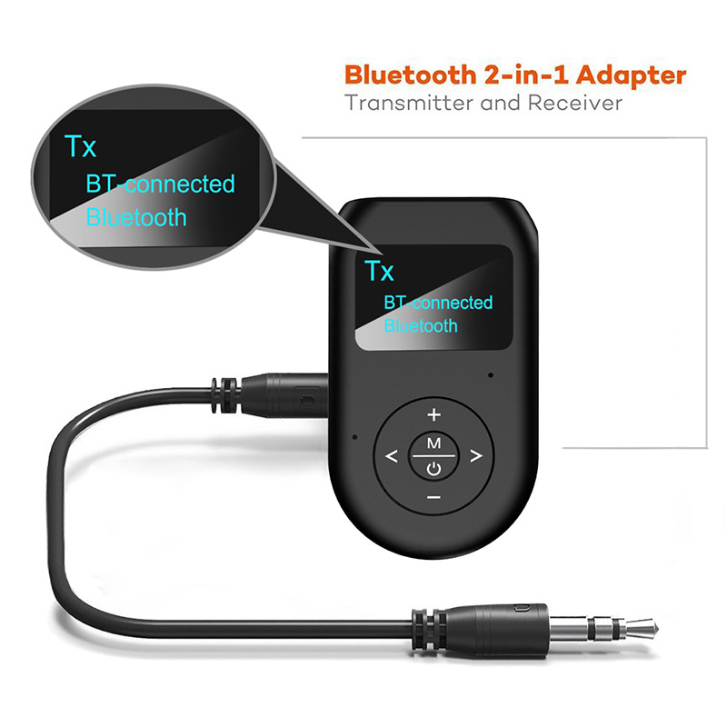 Bluetooth 5.0 Transmitter and Receiver 3-in-1 Wireless Audio Adapter with Display Screen Low Latency Microphone Hands-free Devic