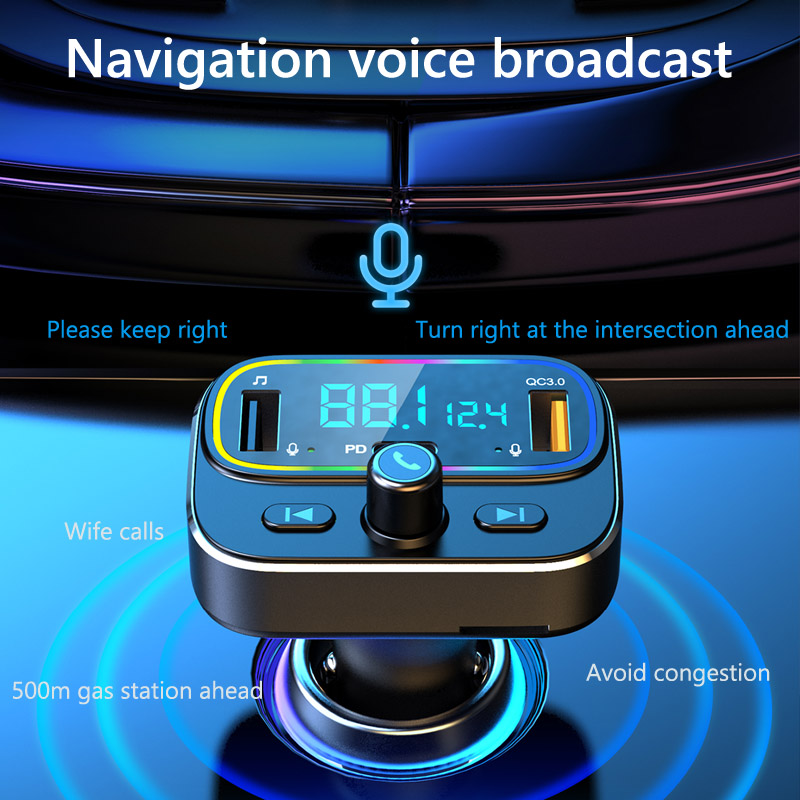 Bluetooth 5.0 FM Transmitter Car MP3 Player Dual USB QC3.0 PD20W Type C Fast Charger Handsfree Car Kit Support U Disk TF Card
