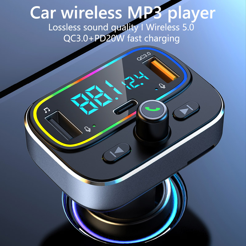Bluetooth 5.0 FM Transmitter Car MP3 Player Dual USB QC3.0 PD20W Type C Fast Charger Handsfree Car Kit Support U Disk TF Card