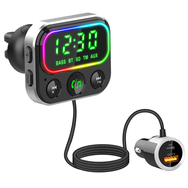 Car FM Transmitter Voice Assistant TF Card MP3 Player AUX Audio Receiver Handsfree Bluetooth-compatible 5.0 Car Kit