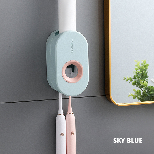 Automatic Toothpaste Dispenser Squeezer Wall Mount Dust-proof Toothbrush Holder Stand Storage Rack Bathroom Organizer