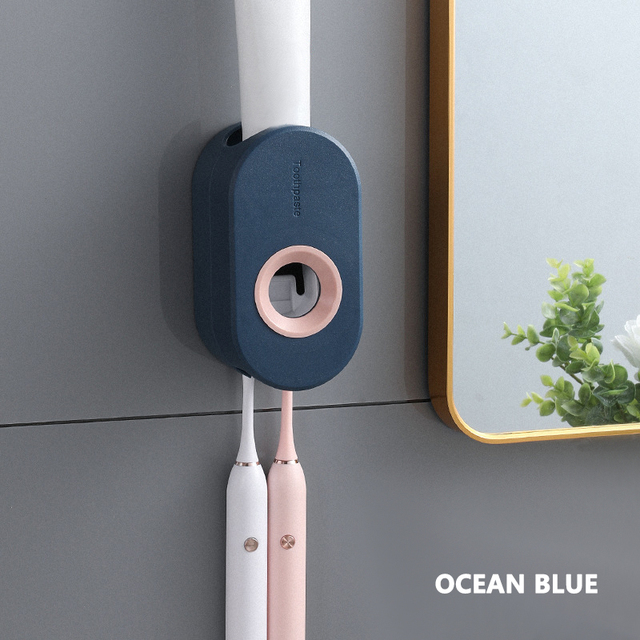 Automatic Toothpaste Dispenser Squeezer Wall Mount Dust-proof Toothbrush Holder Stand Storage Rack Bathroom Organizer