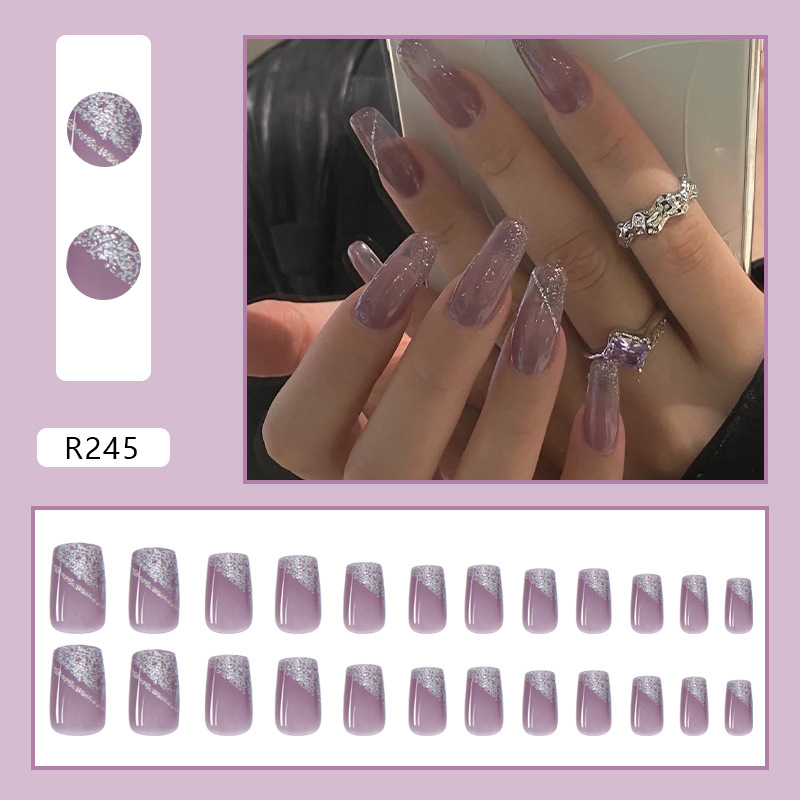 Removable purple manicure nail piece nail sticker nail sticker semi-oblique French manicure finished nail piece