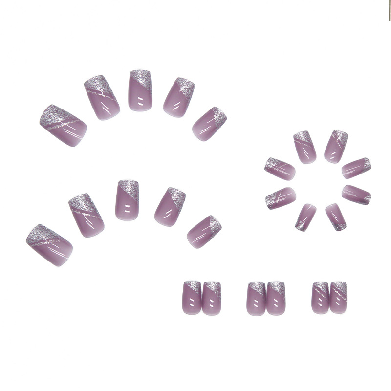 Removable purple manicure nail piece nail sticker nail sticker semi-oblique French manicure finished nail piece