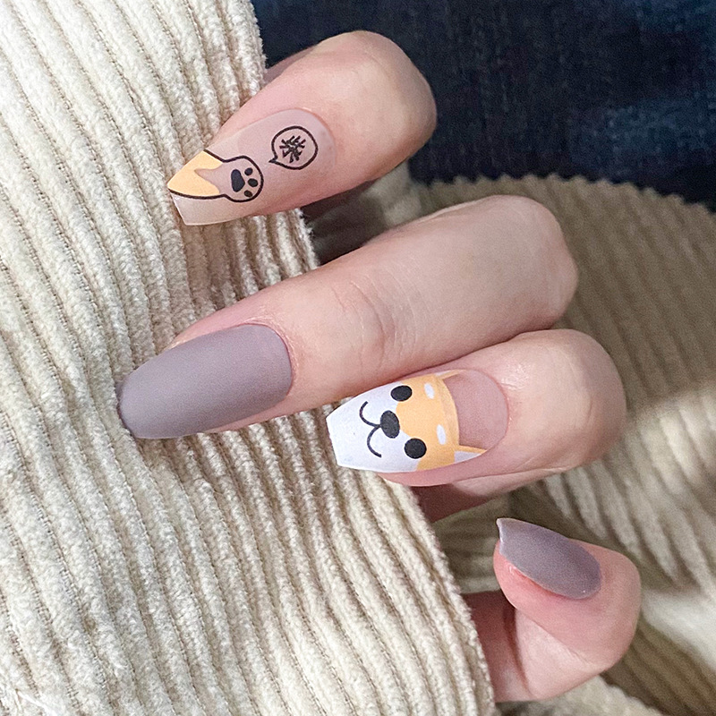 Cute puppy trapezoidal nails wearable nails detachable nail art