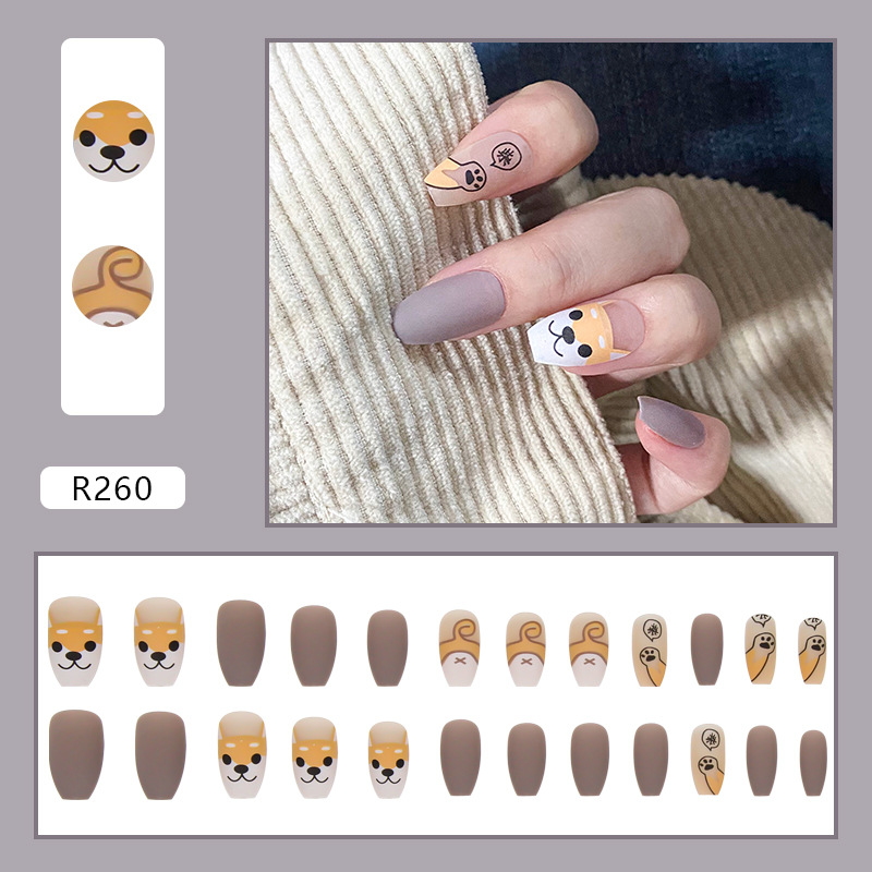 Cute puppy trapezoidal nails wearable nails detachable nail art