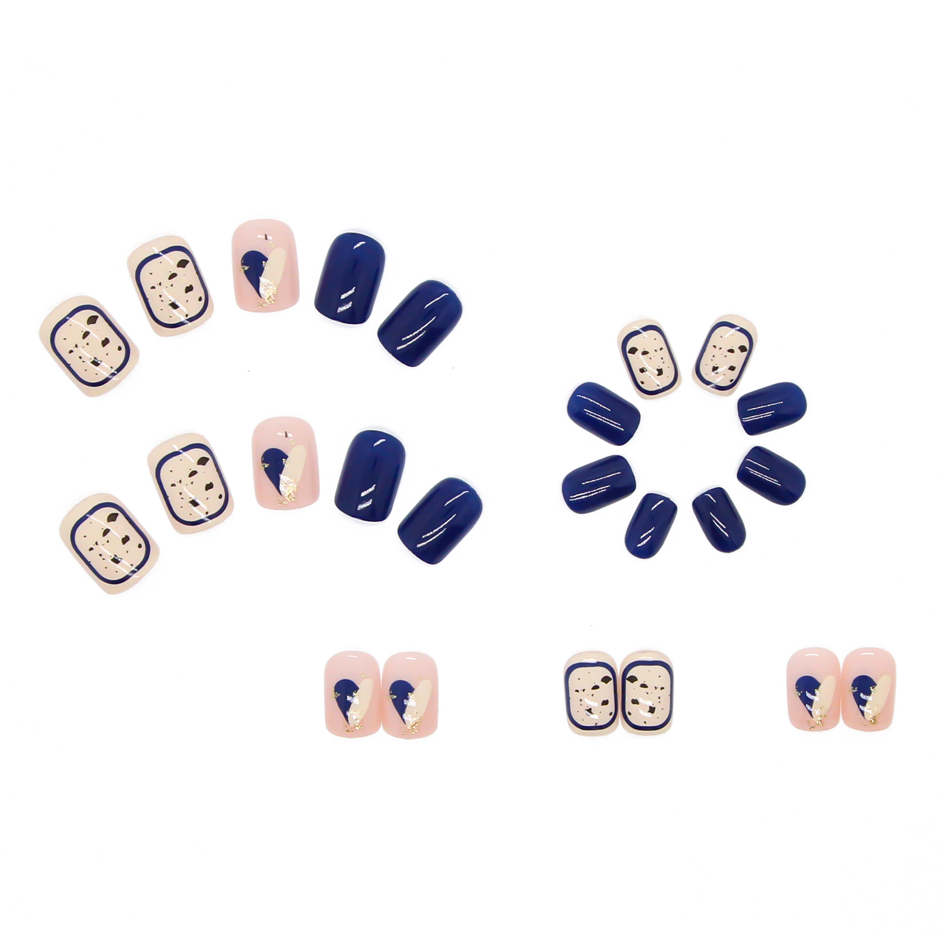 Blue and white love wearing short quail egg pattern nail paste finished removable nail piece nail art