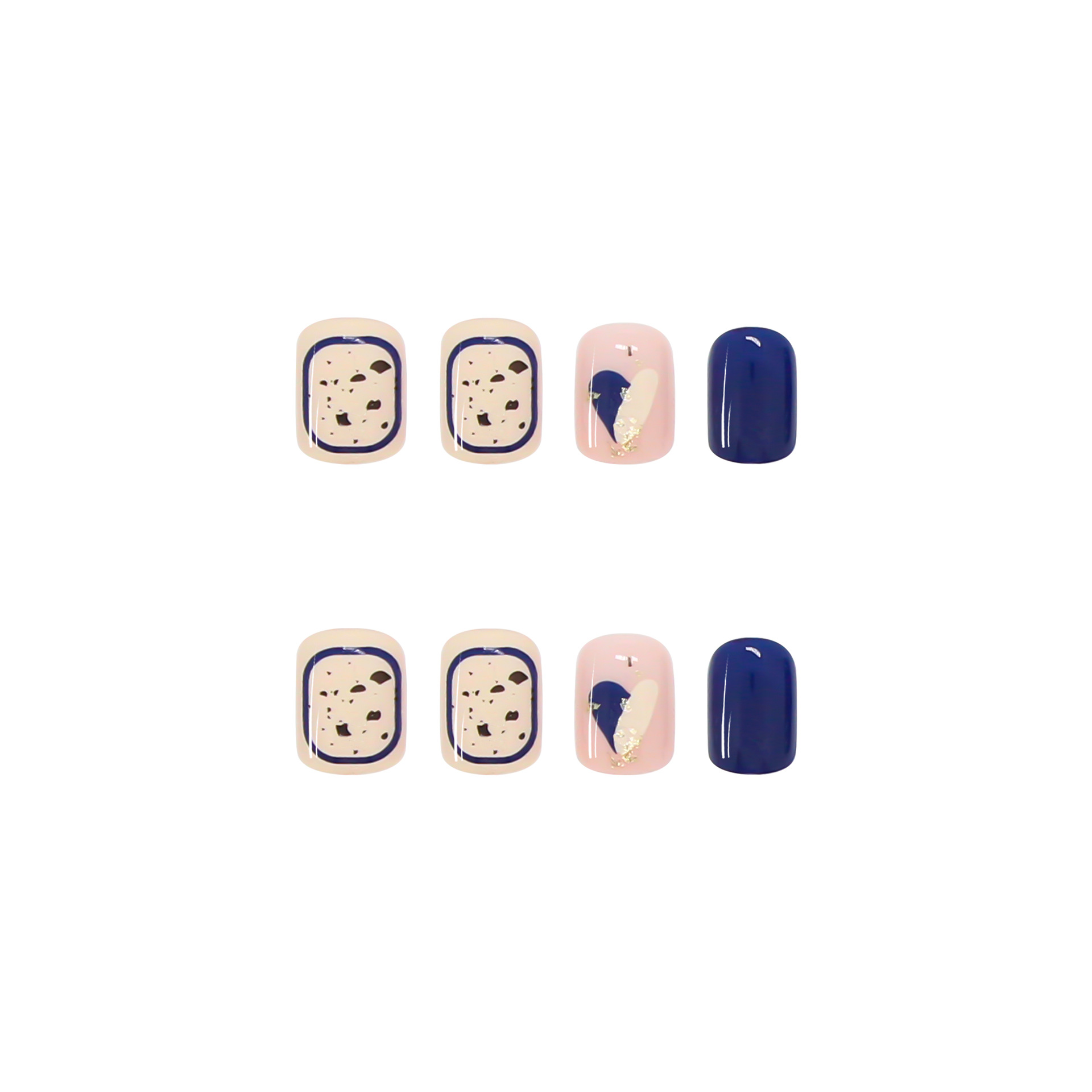 Blue and white love wearing short quail egg pattern nail paste finished removable nail piece nail art