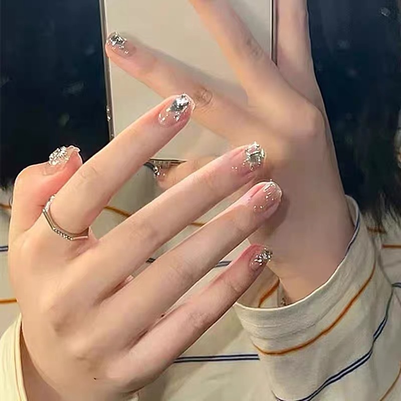 2022 new broken diamond manicure gentle high-quality texture detachable handmade manicure wearing short nail