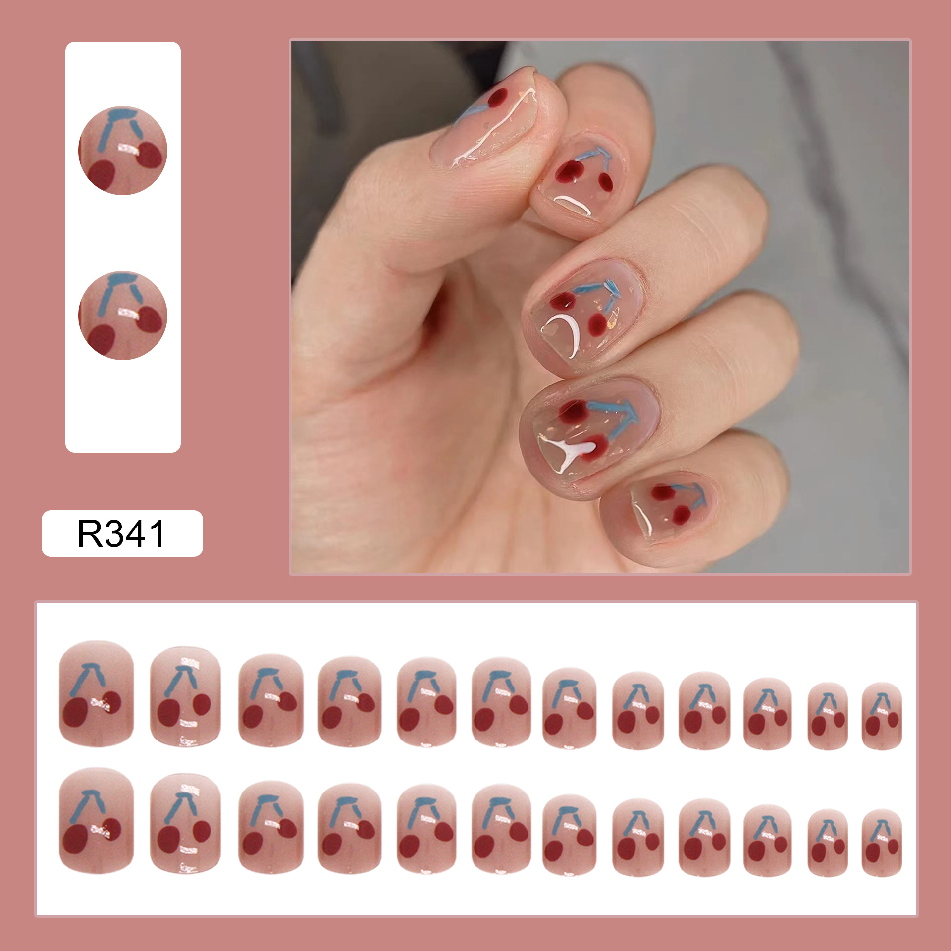 Nail Stickers Cute Cherry Lake Blue Color Versatile Removable Wearable Nail Art Fake Nails